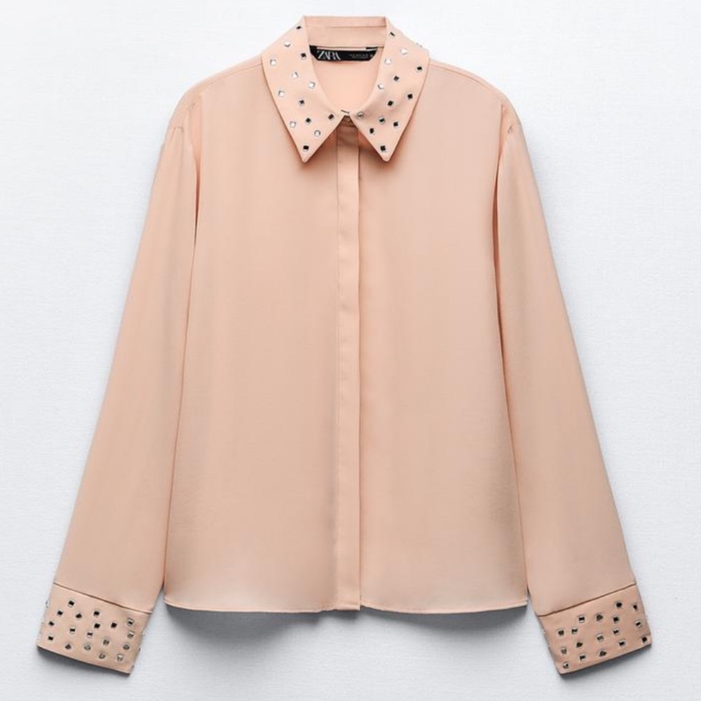 Zara Light Peach Studded Blouse